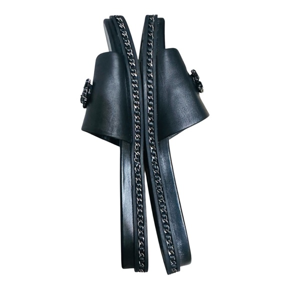 Karl Lagerfeld Paris Womens Bijou Leather Embellished Slide sandals - Picture 8 of 11